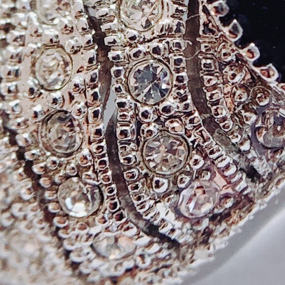 Signed Graziano Silver Tone Black Enamel Rhinestone Bow Brooch Vintage Designer - Picture 10 of 14